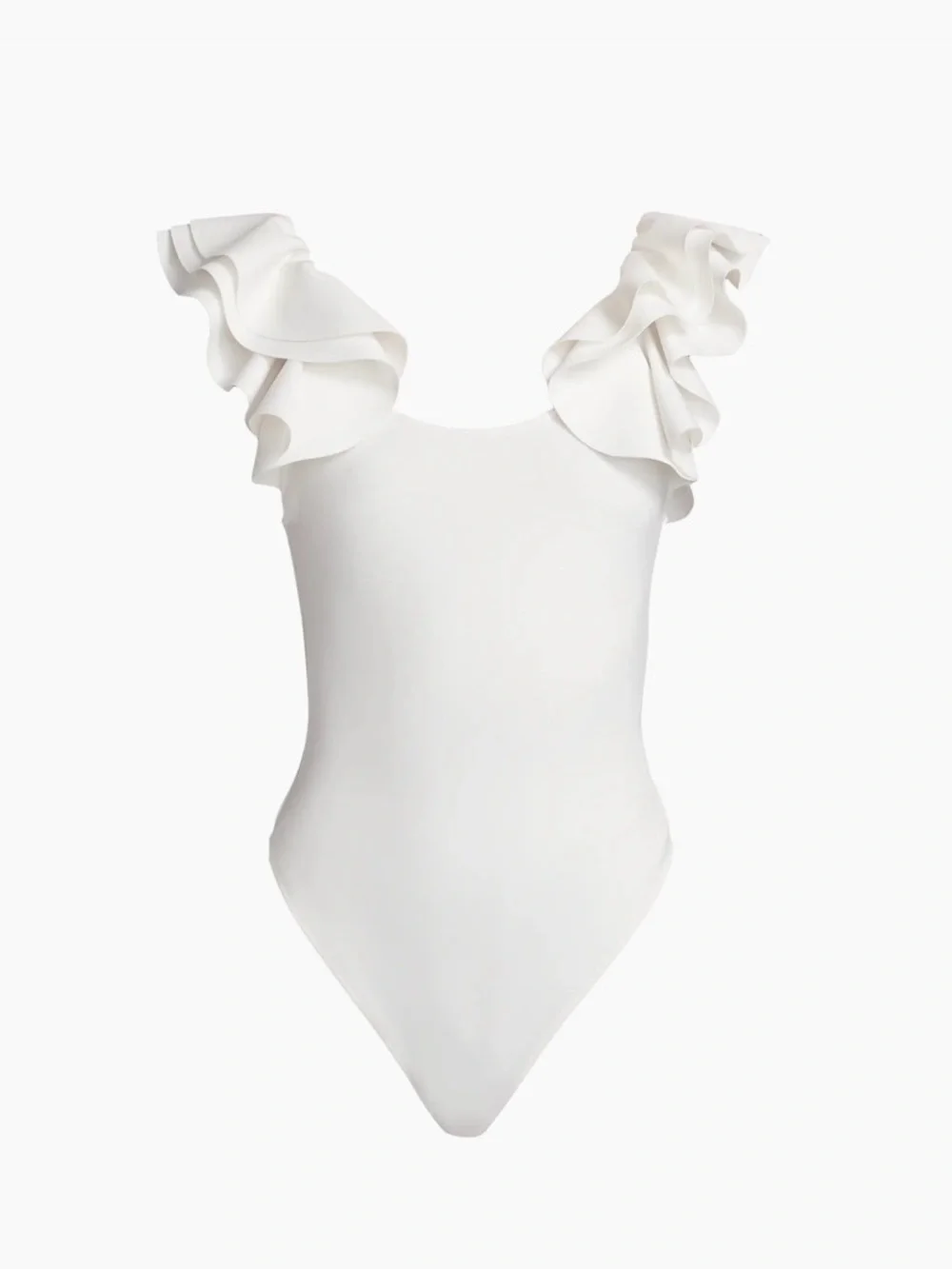 Alice + Olivia Ivory Ruffle Shoulder Bodysuit Size Small NWOT - Picture 5 of 6